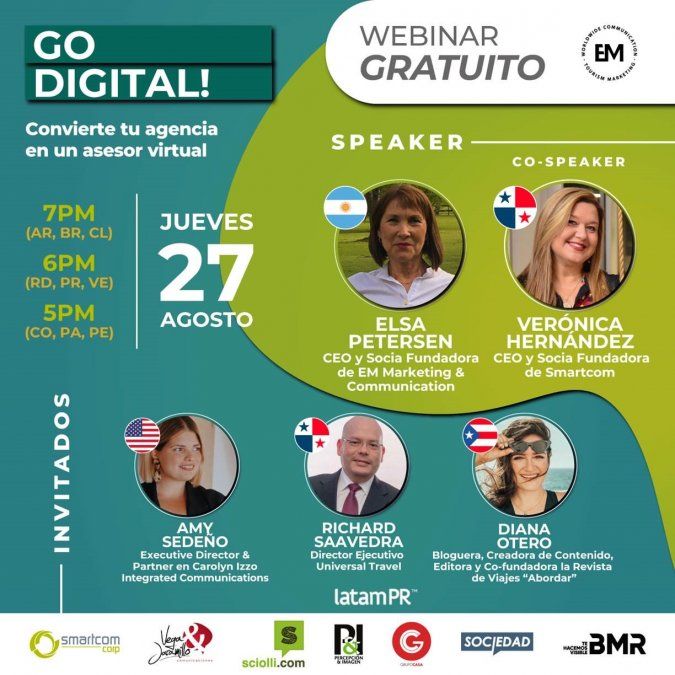 Los webinar de EM Marketing & Communication están contemplados para durar entre 60 y 90 minutos, dependiendo del tema y la cantidad de preguntas que tengan los participantes.