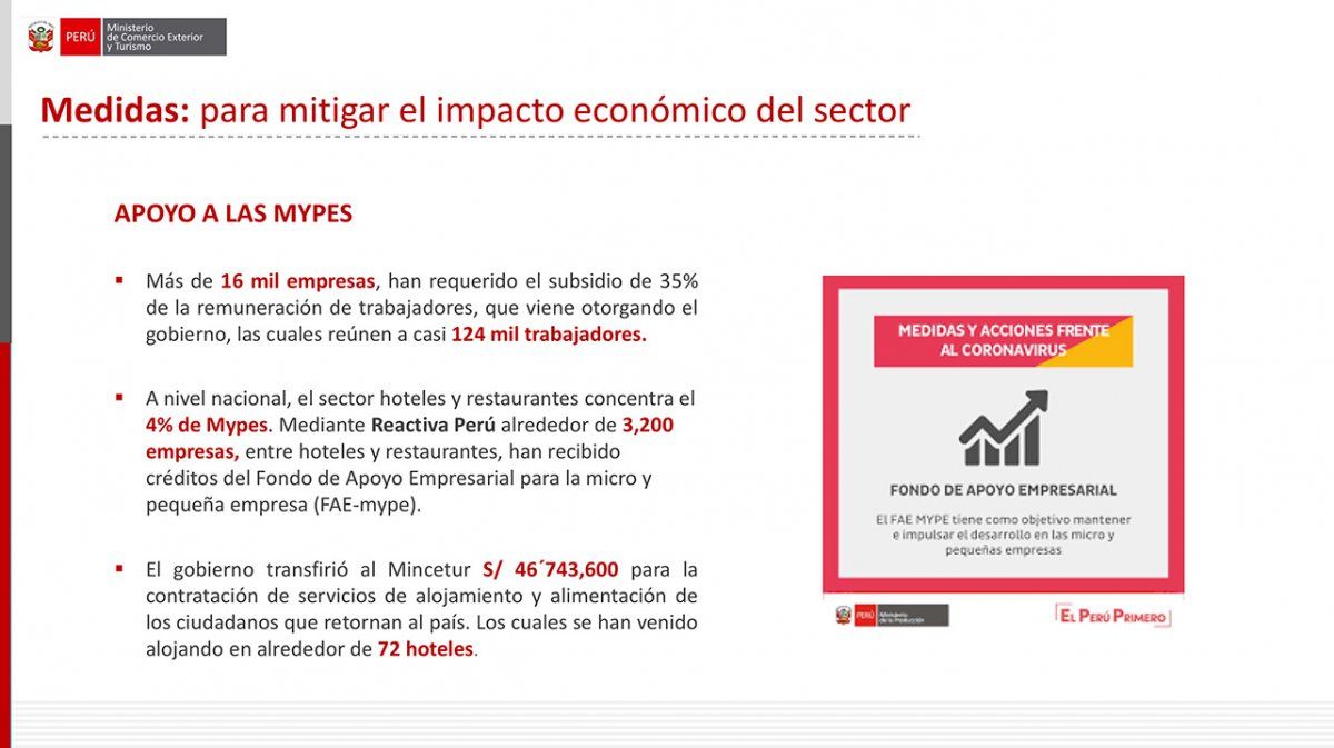 Vásquez expuso que se han ayudado a empresas a través de fondos de créditos, a pesar de que muchas empresas de turismo han denunciado no tener acceso.