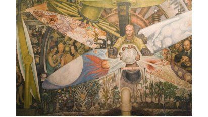 El Hombre controlador del Universo”, la polémica obra que Diego Rivera realizó en el Rockefeller Center de Nueva York y que fuera destruida por sus detractores, exhibe aquí, una segunda versión.