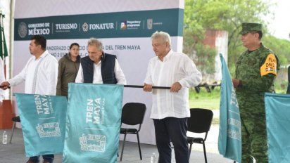 AMLO al dar el banderazo de inicio de obra del Tren Maya&nbsp;