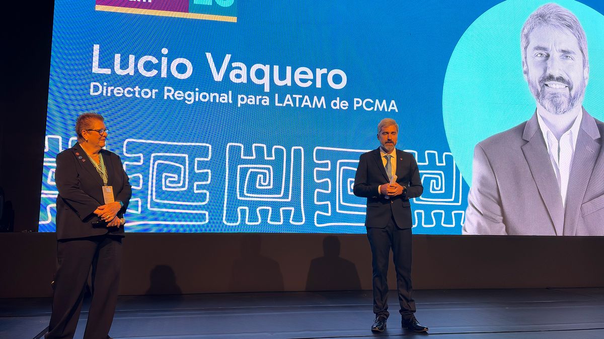 Elizabeth Tovar, miembro del directorio global de PCMA, y Lucio Vaquero, director regional para Latinoamérica. PCMA Convening Latam 2026.