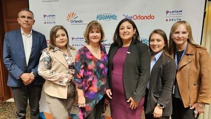 Bruno Bazan; Sally Díaz, gerente comercial de Aviareps Perú; Vicki Jaramillo, executive vice president, chief commercial officer Orlando International Airport; Juliana Peña, assistant vice president Air Service; Lizbeth Aragón y Ana María Forsyth, gerente general de Aviareps Perú.
