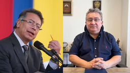 El presidente Gustavo Petro y Omar García, presidente de Cotelco Magdalena, frente a la planta desalinizadora que generó controversia.