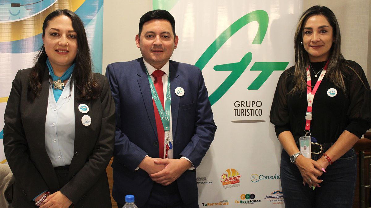 Natalia Bonilla, representante de GTT Grupo Turístico en Quito; Joel Fernando Cattán, ejecutivo comercial de GTT; y Ángeles Mena, jefe comercial de Consolídate 24/7. - Ladevi Medios y Soluciones Natalia Bonilla, representante de GTT Grupo Turístico en Quito; Joel Fernando Cattán, ejecutivo comercial de GTT; y Ángeles Mena, jefe comercial de Consolídate 24/7.