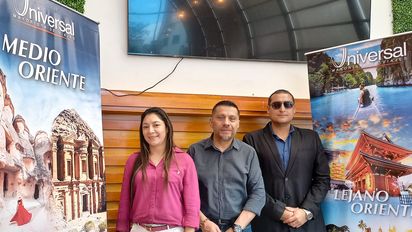 Cecilia Paredes (Universal de Viajes); Alexander Bravo (In Travel) y; Boris Ortega, presidente ejecutivo de Universal de Viajes.&nbsp;