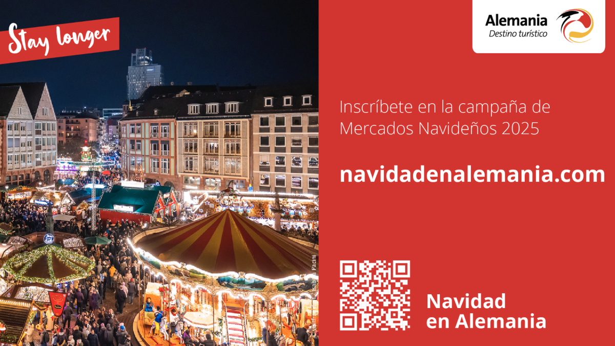 Cartel promocional de la campaña de CEAV y ONAT para promover la venta de Alemania y sus mercadillos entre las agencias de viajes españolas.