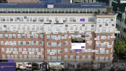 Visualización del gemelo digital de un hotel Radisson en la plataforma de Hotelverse.
