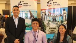 Fred Kirst, presidente de Meet Ecuador; y los asesores de Ventas Jeremy Pin y Saray Ulcuango.