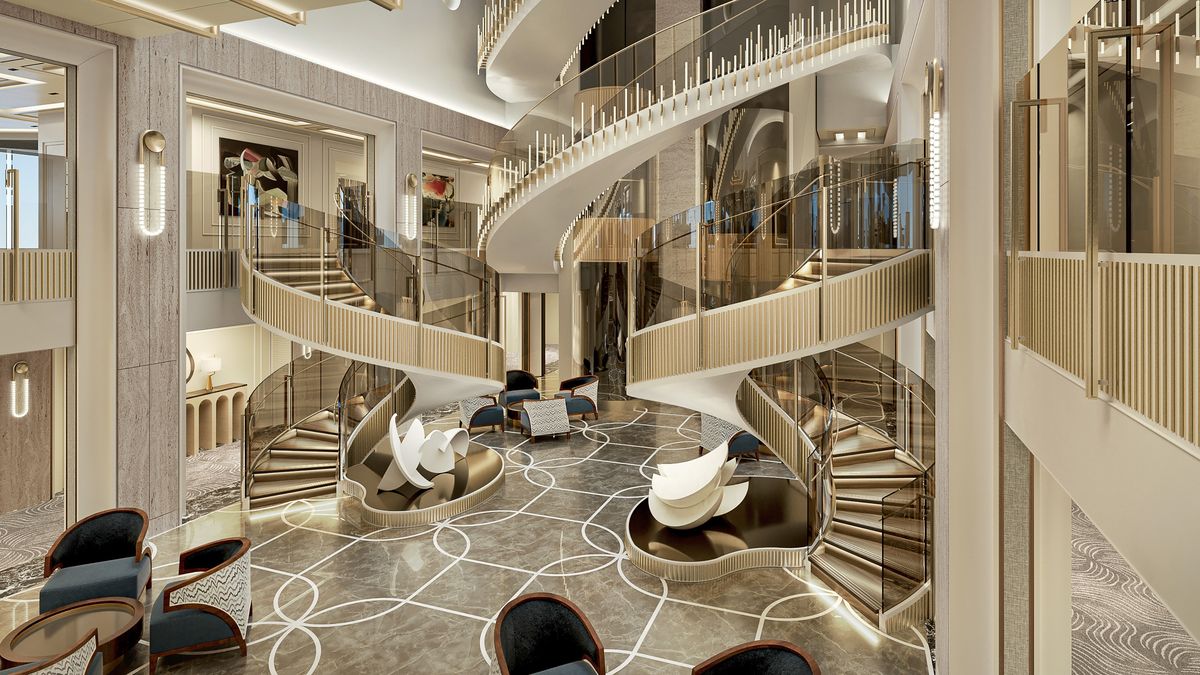 Starlight Atrium, inspirado en la arquitectura clásica y renacentista, será parte de Seven Seas Prestige. 