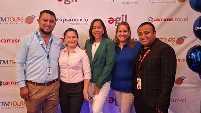 El equipo de Europamundo conformado por Rocío La Rosa y Grisel Ray junto a sus representantes exclusivos: Elfer Neyra (CTM Tours), Elke Marianne (Carrusel Travel) y Amet Miranda de (Ágil).