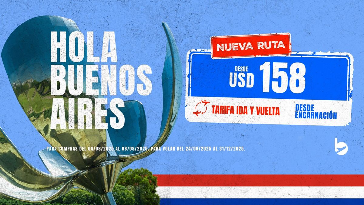 Flybondi dispondrá de cuatro vuelos semanales hacia Encarnación durante agosto.