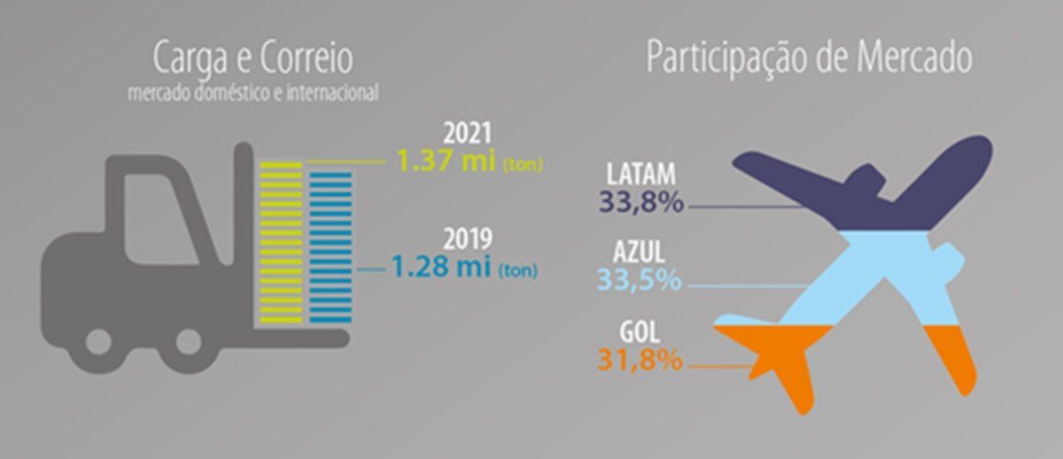 Cargas aéreas y market share de compañías aéreas en cabotaje (Fuente: ANAC Brasil)