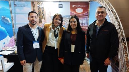 John Rivas, María José Cañas, Cristina Galaz y Francisco Javier Gamio representando a Tempo Reps en el Ladevi Workshop de temporada baja 2026 para compartir las novedades en cruceros de cara a próxima temporada en el mercado chileno.