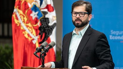 El presidente Gabriel Boric durante la promulgación de la Ley de Presupuestos 2023.&nbsp;