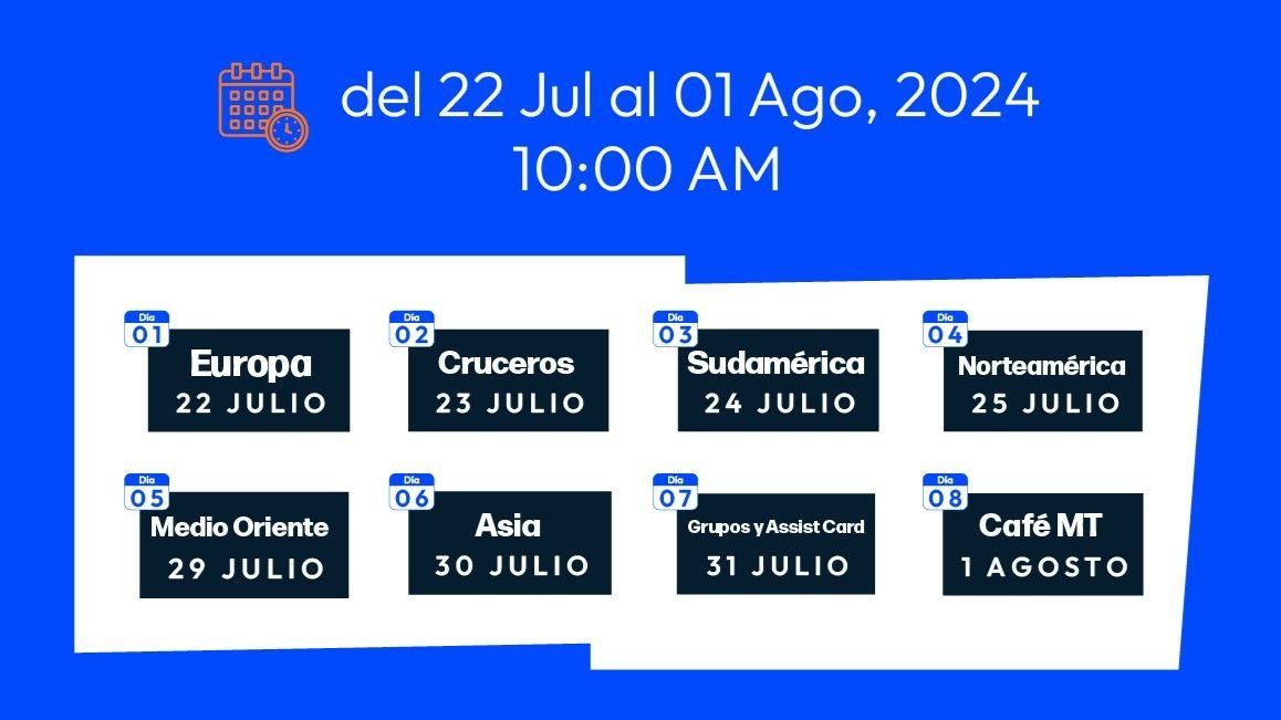 Las Capacitaciones de Verano de Mega Travel serán transmitidas en el canal de YouTube de Mega Travel, con una duración aproximada de 50 minutos cada sesión. Las Capacitaciones de Verano de Mega Travel serán transmitidas en el canal de YouTube de Mega Travel, con una duración aproximada de 50 minutos cada sesión.