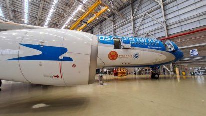 El A330 de Aerolíneas Argentinas decorado que va a buscar vacunas a China.