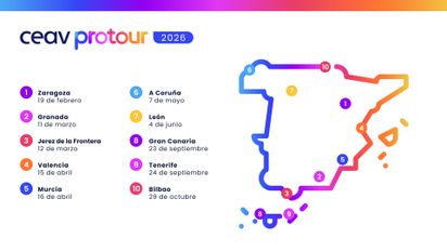Este es el mapa con ciudades y fechas que recorrerá el CEAV Protour en 2026