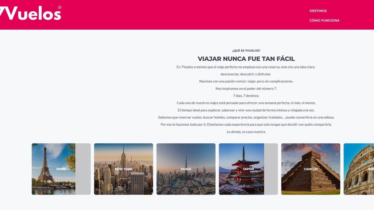 Captura de pantalla de la web de la falsa agencia de viajes, ya eliminada.