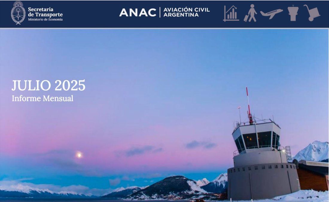 Cubierta del informe estadístico de Transporte Aéreo de ANAC, correspondiente a julio de 2025