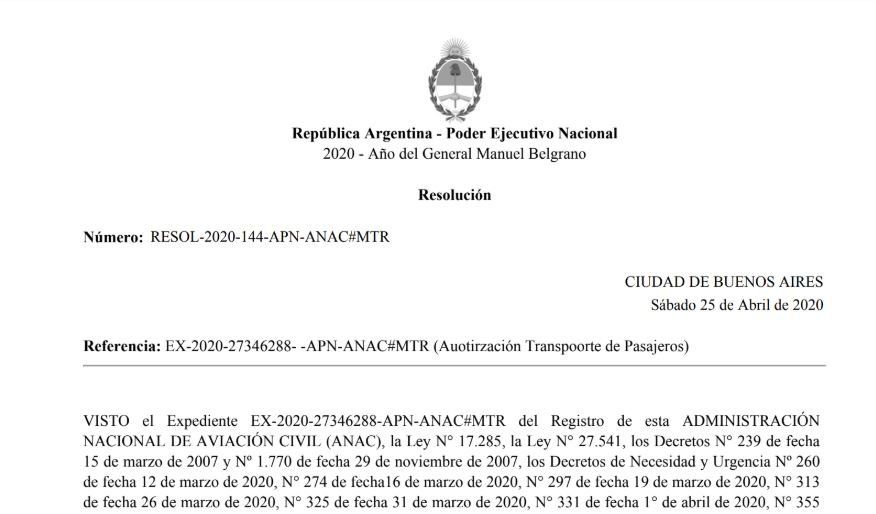 La resolución de la Asociación Nacional de Aviación Civil.