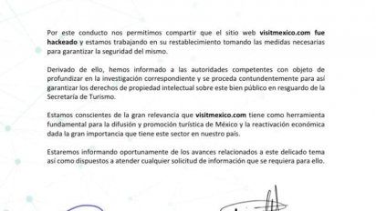 Visit México fue hackeada, autoridades ya fueron notificadas