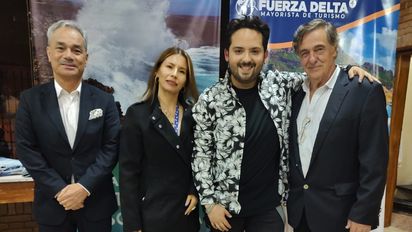 Gerardo Duque, presidente de VCH Travel y director de Fuerza Delta; Olga Lucia Trujillo, gerente de Mayoristas de Wingo; Juan Álvarez, artista colombiano reconocido en el mundo de la magia y Víctor Dapena, director de la Oficina de Turismo de Curazao en Colombia.