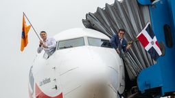 Víctor Pacheco y David Collado inauguraron vuelo de Arajet a Nueva York.