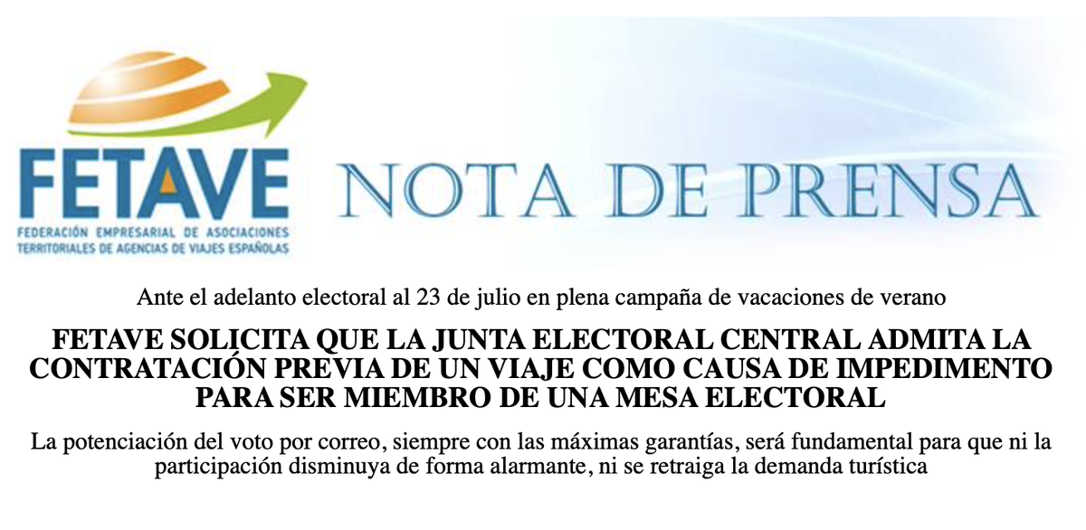 Extracto de la nota de prensa de FETAVE