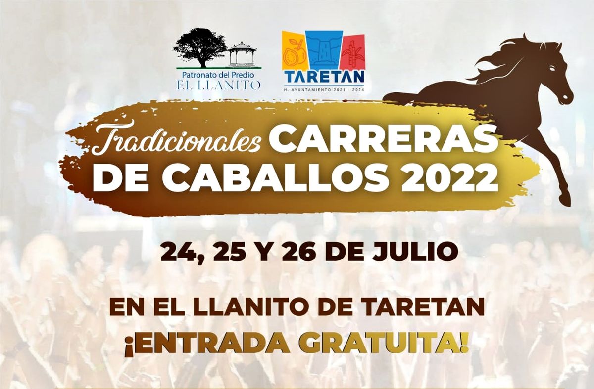 En Taretan, Michoacán, volverá a disputarse la icónica carreras de caballos, del 24 al 26 de julio.