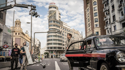 Rodaje de una producción de HBO en la Gran Vía de Madrid.