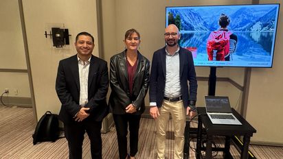 Diego Garcia, Sales Manager de Kuoni Tumlare; Elena Buenaventura, Account Manager en Lufthansa Group; y Sergio Scheiwiller, Sales manager de Titlis, destino icónico de Suiza.