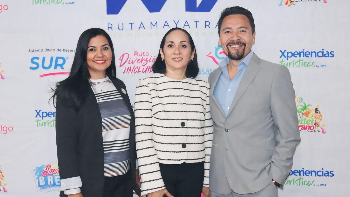 Lic. Carmenza Mantilla, directora comercial; Lic. Melba Campo, y Ing. Daniel Ruiz, director general de Ruta Maya Travel.