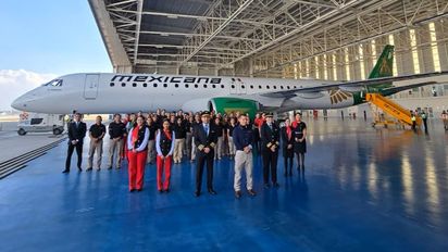Mexicana de Aviación recibe quinto avión Embraer en el AIFA