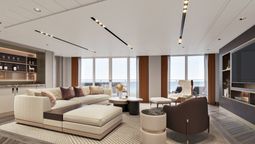 Norwegian Cruise Line: la ampliada y rediseñada sala de estar, el dormitorio principal y el comedor de The Haven by Norwegian Premier Owners Suite.