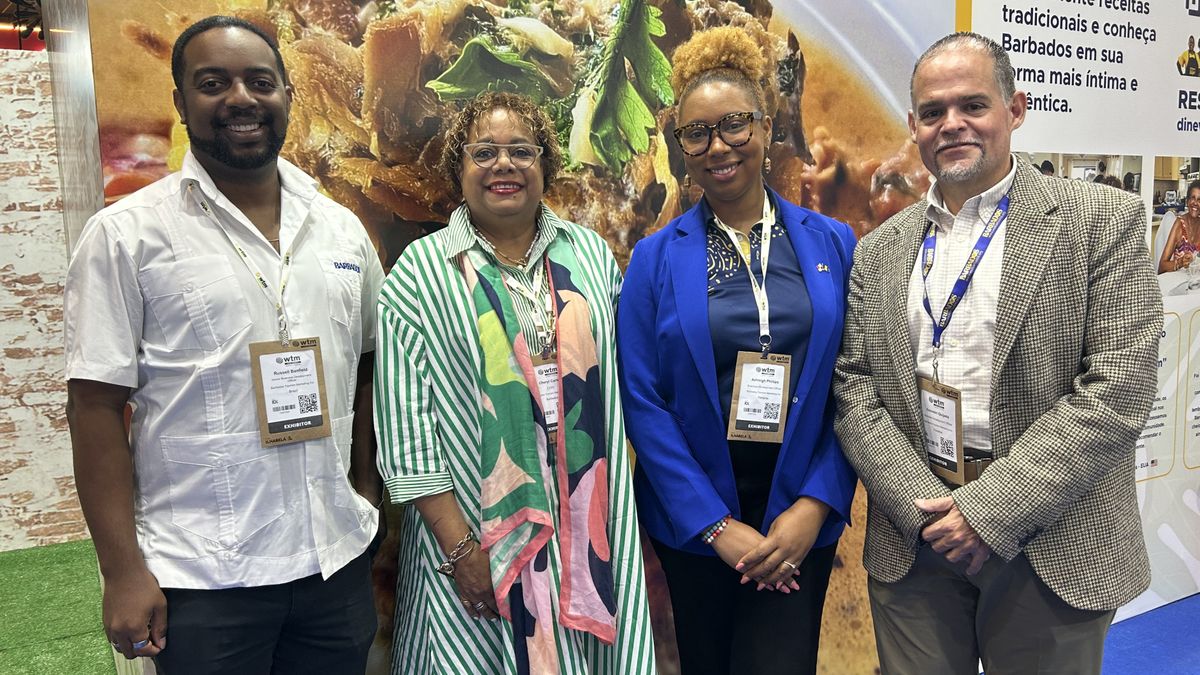 Barbados en WTM Latin America: Russell Banfield, Cheryl Carter, Ashleigh Phillips y Salomón Quijada.
