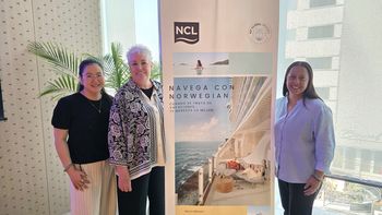 Paola Yanay, ejecutiva comercial; Kimberlie Burns, gerenta general y Milagros Olivos, gerente de ventas de MP Global Cruises.