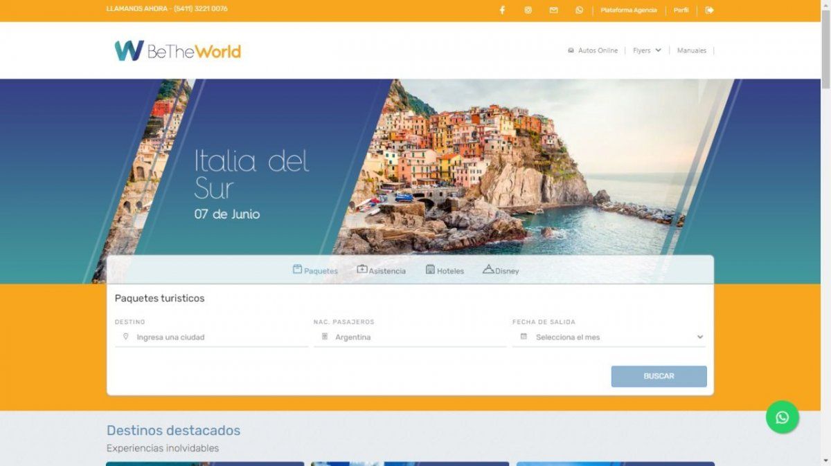 La información del sitio web de Be The World tiene tres secciones: circuitos, salidas grupales (Europa y Medio Oriente) y paquetes.