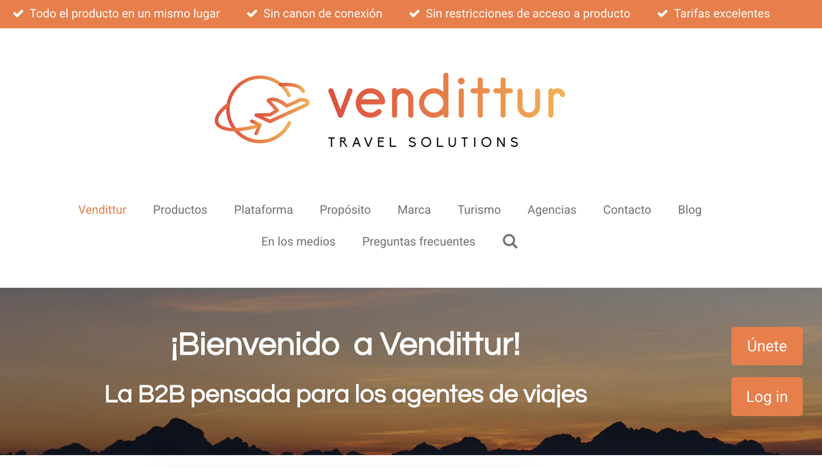 Web del consolidador español Vendittur, que busca ofrecer la ultima tecnología de reservas a las agencias de viajes.