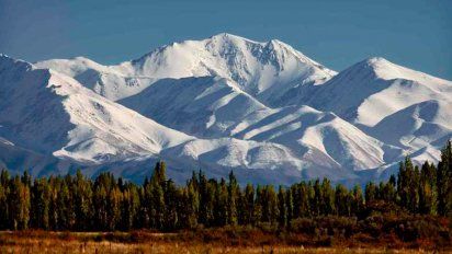 Paisaje de Maipú, en Mendoza, con sus viñedos y montañas.