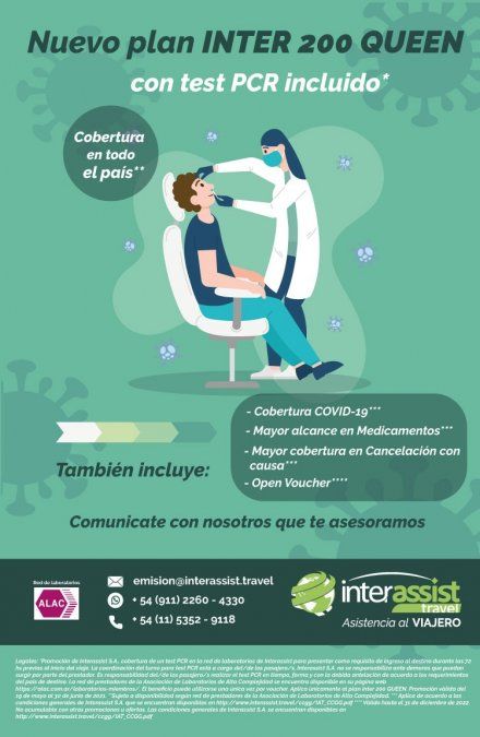 El nuevo plan Inter 200 Queen de Interassist Travel mejora la cobertura y su beneficio principal es que ya tiene incluido el PCR en la red de laboratorios.