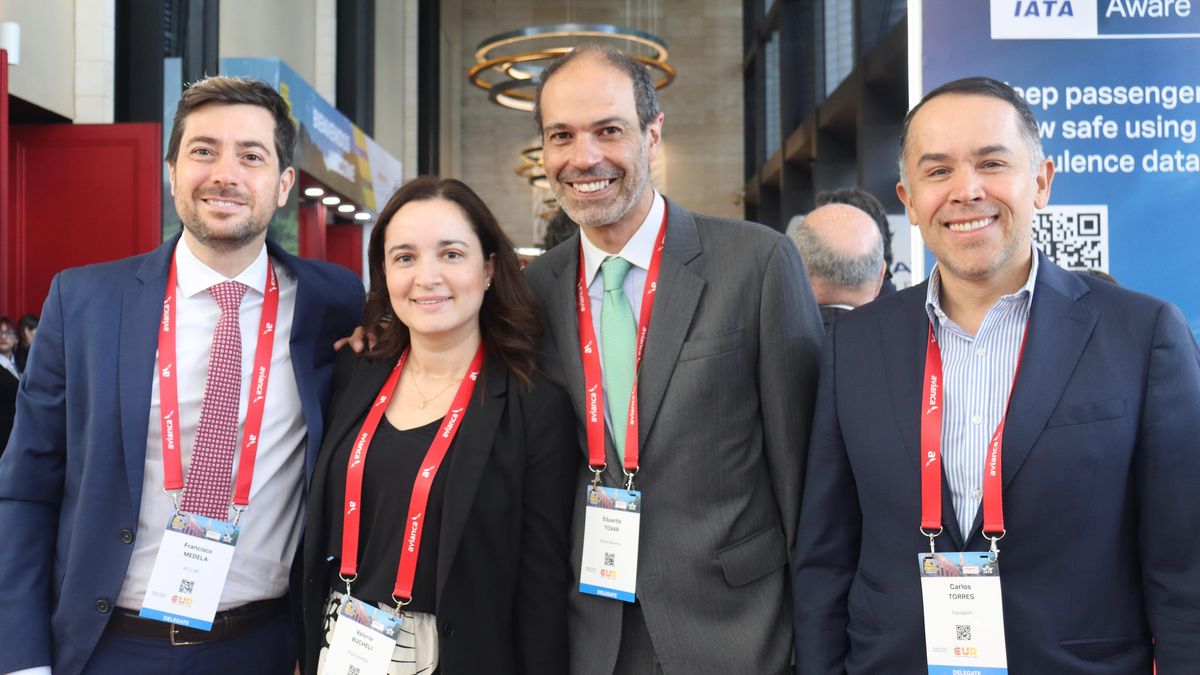 Francisco Medela, director de Asuntos de Industria de ACI-LAC; Valeria Bucheli, representante de Turismo de ProColombia; Eduardo Tovar, CEO de Altura Máxima y Carlos Torres, director para Latinoamérica de Travelport.