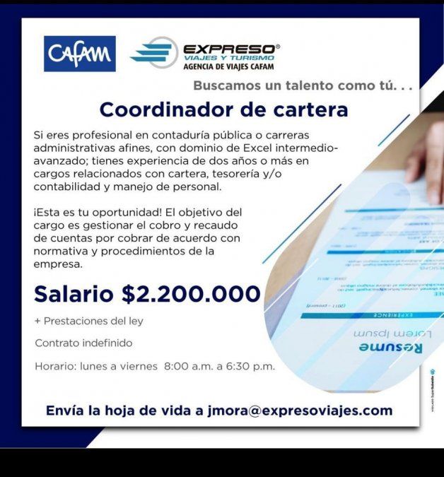 Oferta de empelo de Expreso Viajes y Turismo de Cafam.