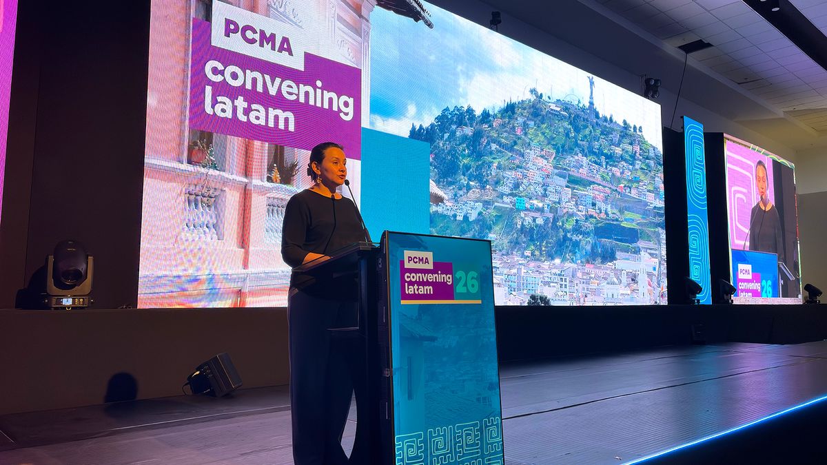 Mónica Burbano, directora MICE de Quito Turismo, durante el PCMA Convening Latam 2026, en Quito. 