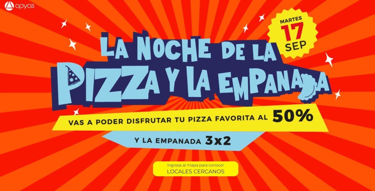 La Noche de la Pizza y la Empanada ofrecerá 50% de descuento en pizza y 3x2 en empanadas.