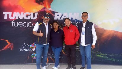 Equipo de Unión 5, organizadora de la feria Viajemos: Fidel Murgueytio, gerente general de Maxitravel; Cecilia Díaz, supervisora de Operaciones de Statustravel; Alexander S. Idárraga, gerente general de Viaje Hoy; y Alberto Rosero, gerente general de Bluesky.&nbsp;