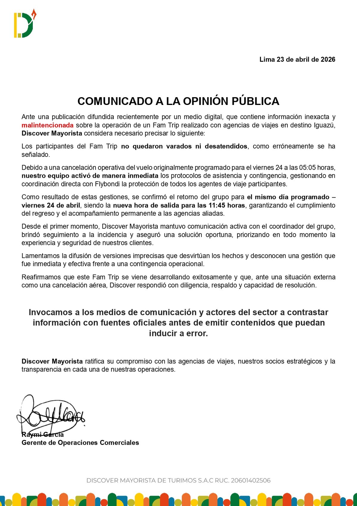 Comunicado Discover Mayorista.&nbsp;