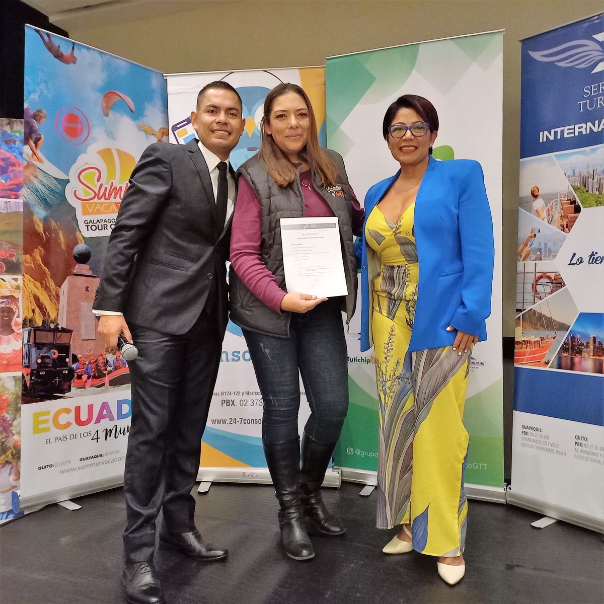 Rina Terán Salazar, gerenta general de la agencia Viajando Tu Mundo, fue una de las ganadoras durante el evento de GTT en Quito. 