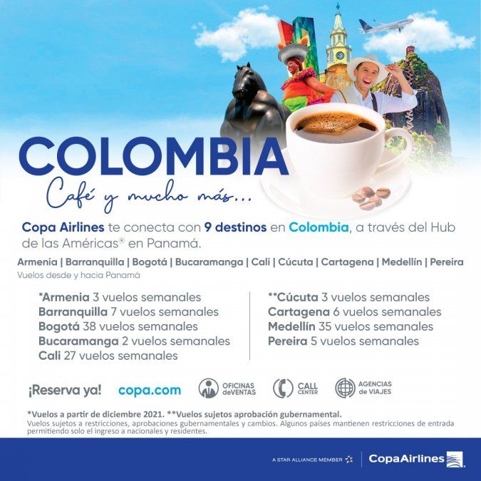 Las frecuencias de la nueva ruta de Copa Airlines.
