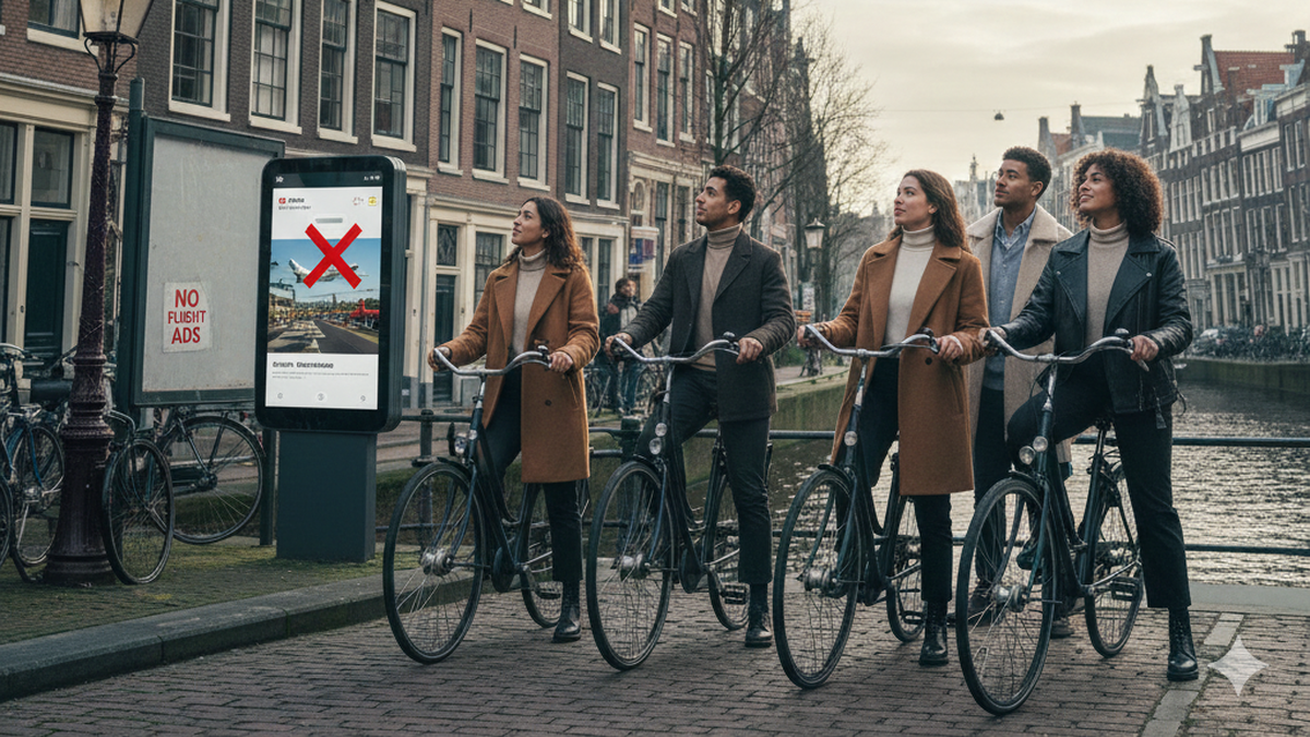 Ámsterdam se ha convertido en la primera gran capital europea en anunciar una prohibición radical: no se permitirá más publicidad de vuelos en sus espacios urbanos.