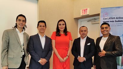 Daniel Alejandro Tamayo, subdirector comercial de Prochile, Joaquín Ramírez, ejecutivo de cuenta de Latam Airlines, Diana Olivares, directora de Latam Airlines, Miguel Galicia, director general de Travel Shop; y&nbsp;Victor López, ejecutivo de cuenta de Universal Assistance.